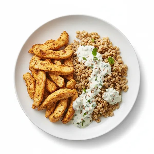 Spiced Oven-Grilled Chicken with Wholesome Barley and Yogurt-Cumin Sauce